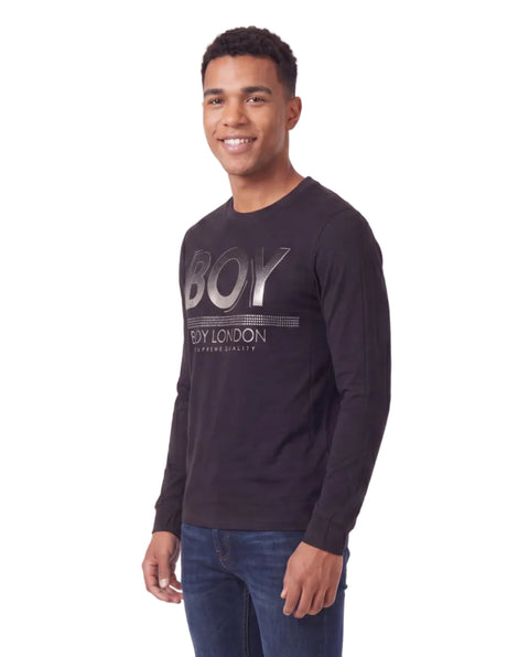 Playera de Manga Larga Negra con Estampado Metálico Boy London