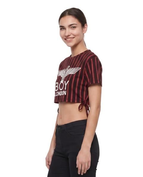 Crop Top Boy London Dama Franjas Rojas Negro