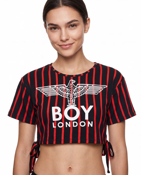 Crop Top Boy London Dama Franjas Rojas Negro