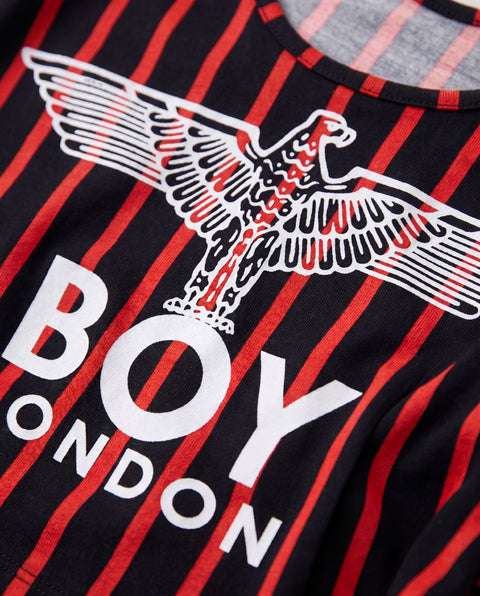 Crop Top Boy London Dama Franjas Rojas Negro