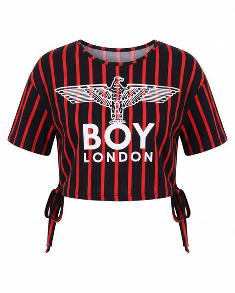Crop Top Boy London Dama Franjas Rojas Negro