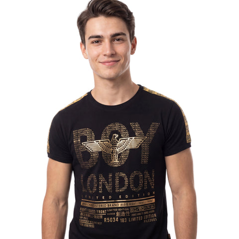 Playera Boy London Hombre Foil Dorado Negra