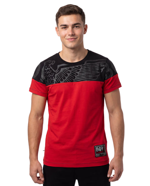 Playera Manga Corta Roja Y Negro Hombre Estampado Boy London
