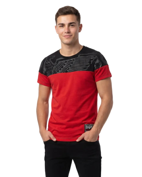 Playera Manga Corta Roja Y Negro Hombre Estampado Boy London