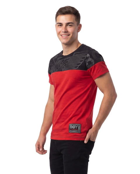 Playera Manga Corta Roja Y Negro Hombre Estampado Boy London