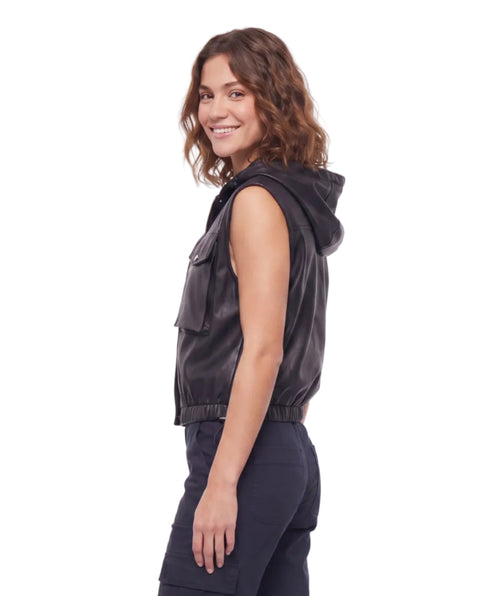 Chaleco Boy London Mujer Vinipiel Negro Capucha