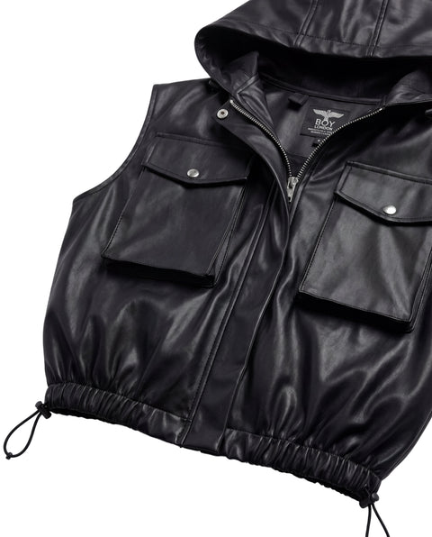 Chaleco Boy London Mujer Vinipiel Negro Capucha