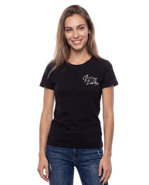 Playera Boy London Mujer Negra Logo Cursivo Pecho