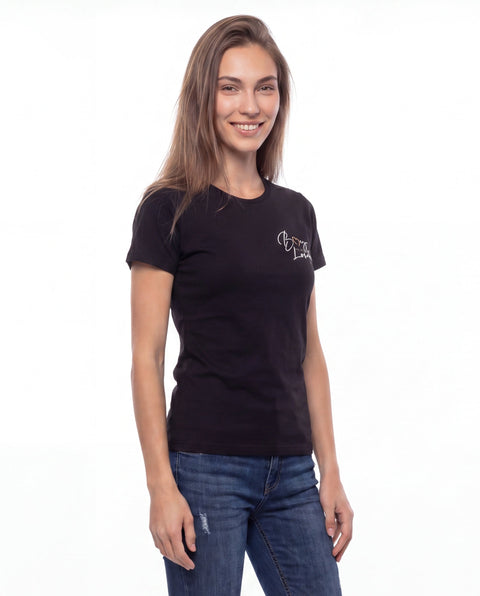 Playera Boy London Mujer Negra Logo Cursivo Pecho