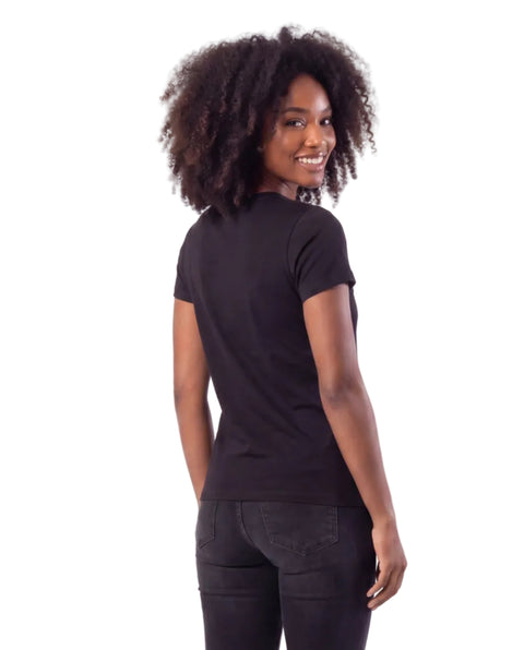 Playera Boy London Mujer Negra Floral Foil Dorado Logo