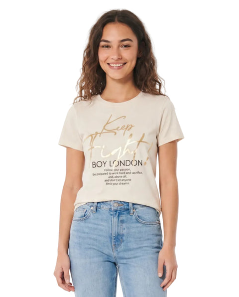 Playera Boy London Mujer beige Dorado
