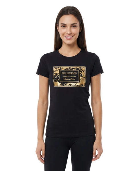 Playera Boy London Mujer Negra Foil Dorado Original