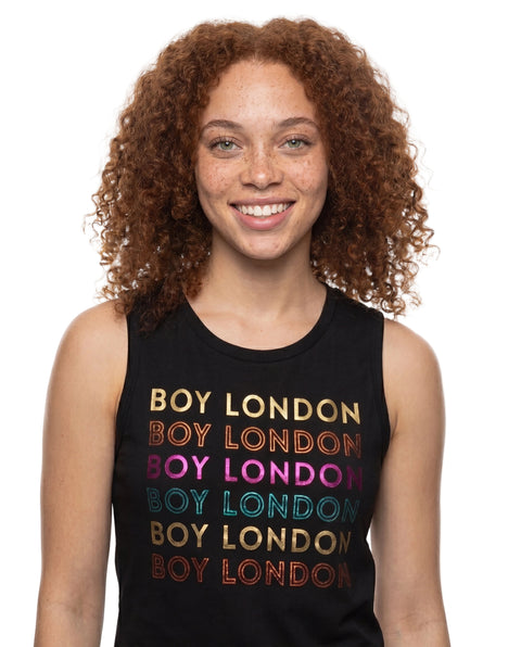 Blusa Tirantes Boy London Mujer Negra Logo Multicolor Foil