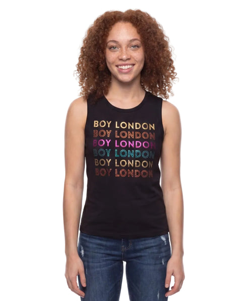 Blusa Tirantes Boy London Mujer Negra Logo Multicolor Foil