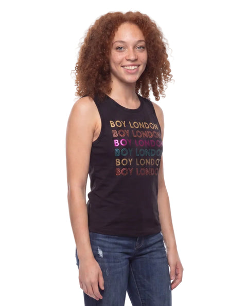 Blusa Tirantes Boy London Mujer Negra Logo Multicolor Foil