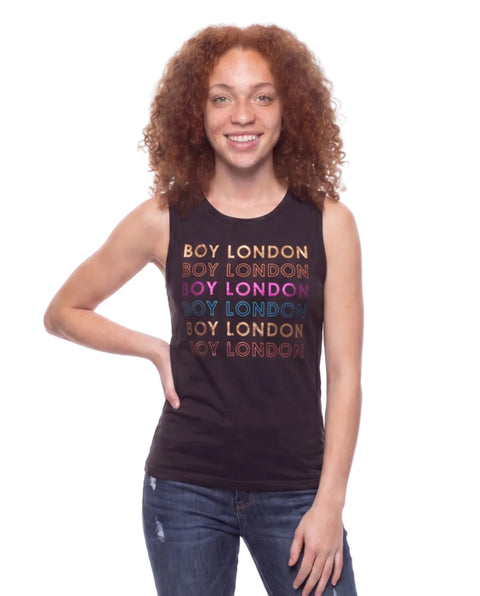 Blusa Tirantes Boy London Mujer Negra Logo Multicolor Foil
