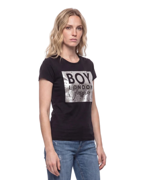 Playera Boy London Mujer Negra Inspire Foil Plateado