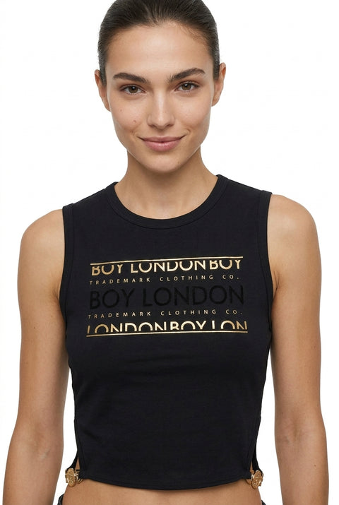 Crop Top Boy London Mujer Negro Trademark Foil Dorado