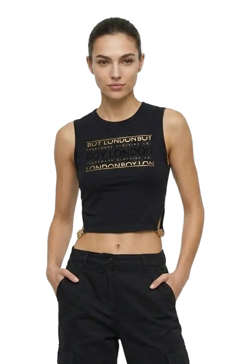 Crop Top Boy London Mujer Negro Trademark Foil Dorado