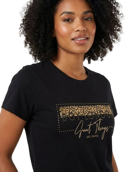 Playera Boy London Mujer Negra Great Things Foil Dorado Animal