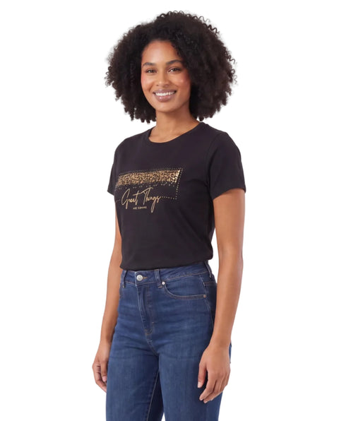 Playera Boy London Mujer Negra Great Things Foil Dorado Animal