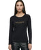 Playera Boy London Mujer Negra Manga Larga Pedrería Foil Dorado