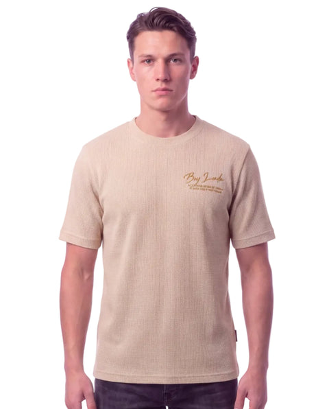 Playera Boy London Waffle Firma Caligráfica Dorada Beige