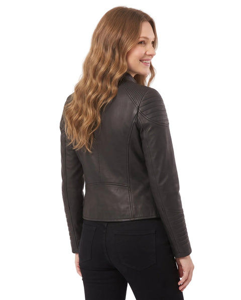 Chamarra Vinipiel Negra Casual Cierres Biker Dama Boy London