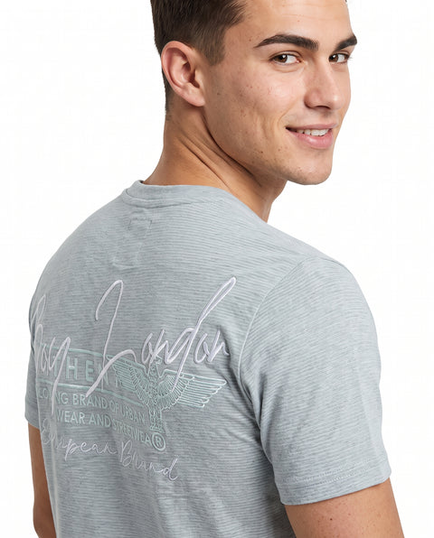 Playera Boy London Micro-Rayas Firma Tonal Azul Cielo Fit Regular