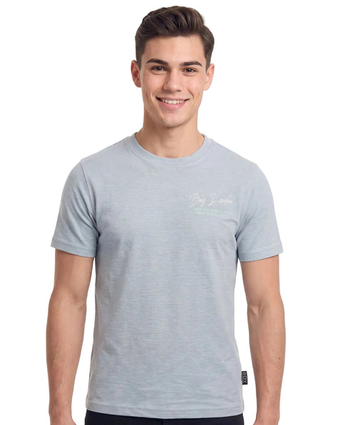Playera Boy London Micro-Rayas Firma Tonal Azul Cielo Fit Regular