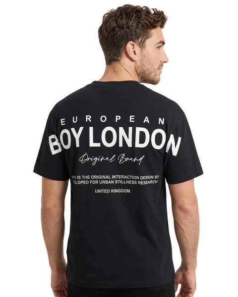 Playera oversize De Hombre Boy London Firma Caligráfica Negra Algodón Premium
