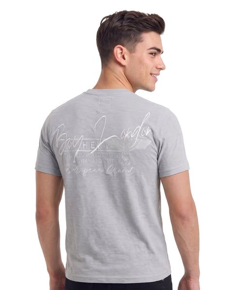 Playera Boy London Micro-Rayas Firma Tonal Azul Cielo Fit Regular