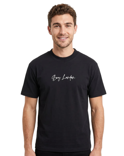 Playera oversize De Hombre Boy London Firma Caligráfica Negra Algodón Premium