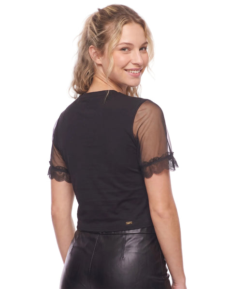 Crop Top Boy London Follow Me Foil Dorado Tul Negro Mujer