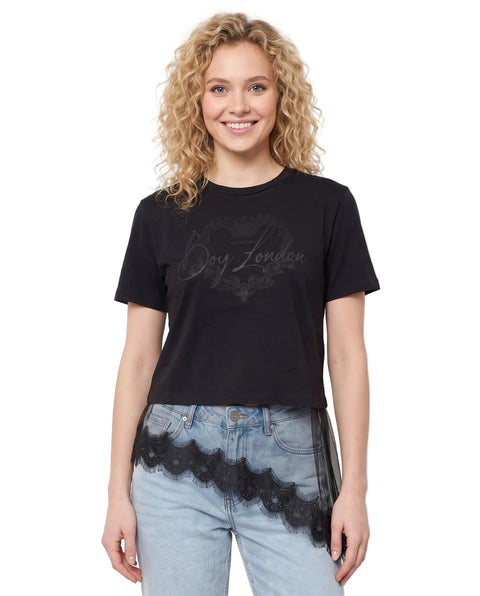 Playera Boy London Encaje Asimétrico Negra Mujer