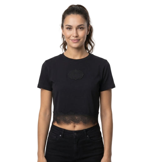 Crop Top Boy London Escudo Victoriano Encaje Negro Mujer
