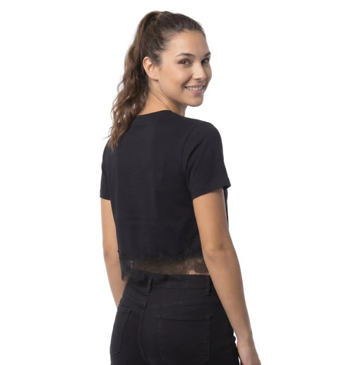 Crop Top Boy London Escudo Victoriano Encaje Negro Mujer