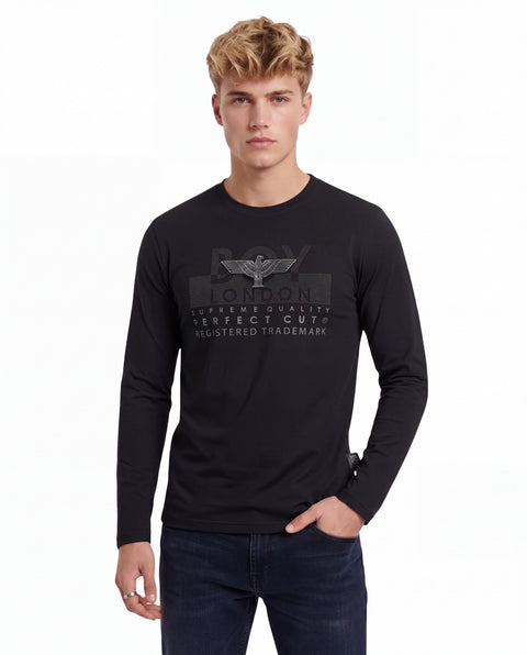 Playera Manga Larga Boy London Hombre Negra Camo Blackout