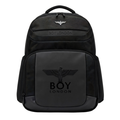 Mochila Boy London Negra Panel Vinipiel Águila Reliev