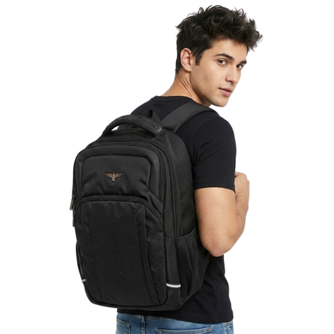 Mochila Boy London Negra Águila Metálica Multibolsillos