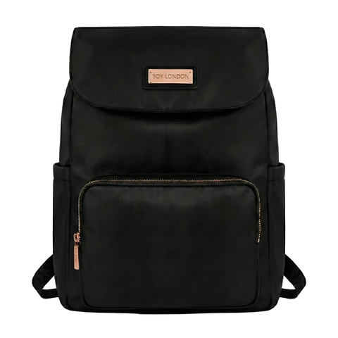 Mochila Boy London Mujer Negra Placa Rose Gold Solapa