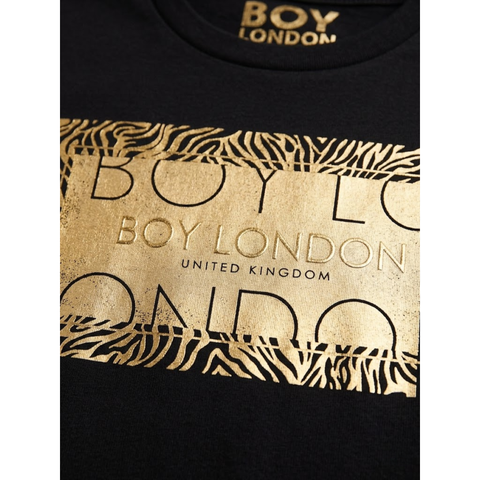 Playera Boy London Mujer Negra United Kingdom Foil Dorado Cebra