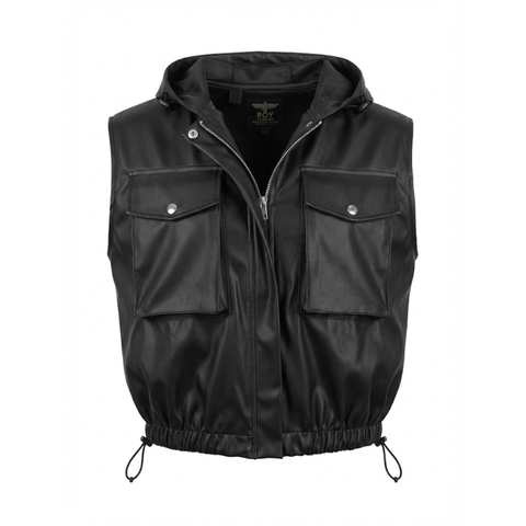 Chaleco Boy London Mujer Vinipiel Negro Capucha