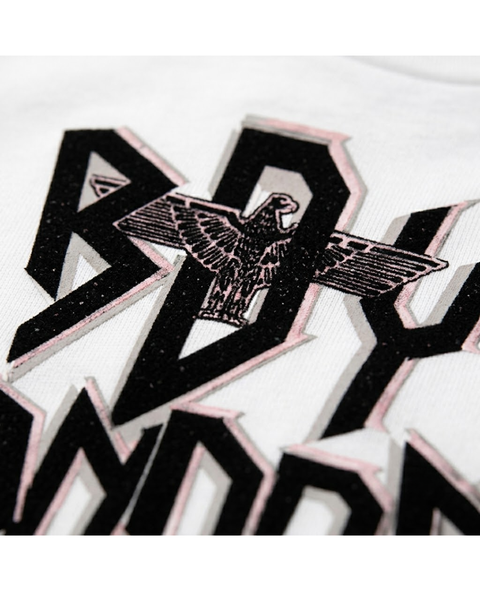 Playera Blanca de Mujer Foil Rosa Letras Brillantes Boy London