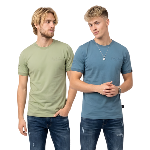 2 Pack Set Playera Hombre Cuello Redondo Boy London Verde Claro Azul Turquesa