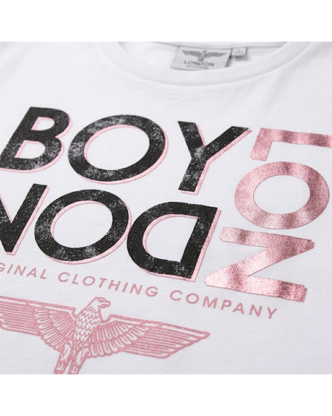 Playera Blanca de Mujer Boy London Letras Glitter