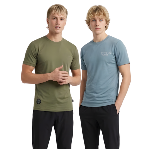 2 Pack Set Playera Hombre Cuello Redondo Boy London Verde Olivo Azul Claro