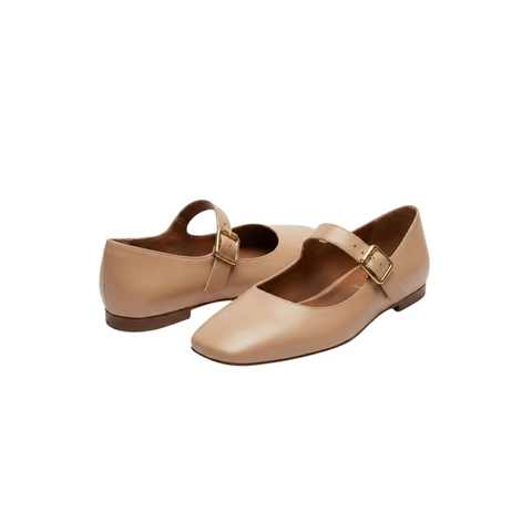 Zapato Mary Jane de Dama Beige Hebilla Dorada Boy London Shoes