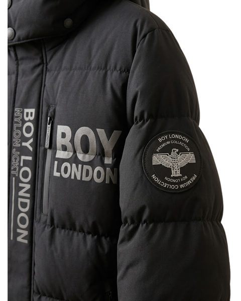 Chamarra Puffer Boy London Hombre Negra Capucha Nylon Técnico