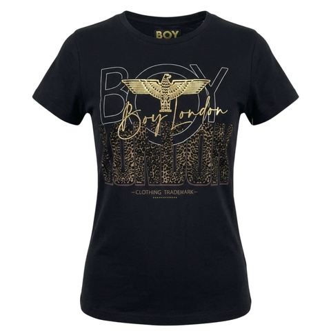 Playera Boy London Mujer Negra Foil Dorado Animal
